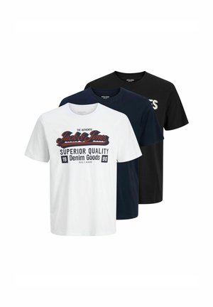 Jack & Jones, Plus Size 3-pack Logo - Nyomott mintás póló - cloud dancer sky captain black