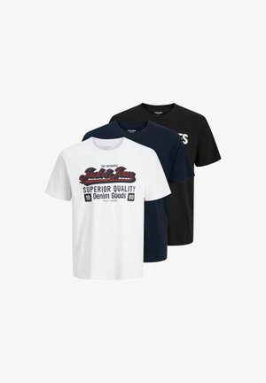 Jack & Jones, Plus Size 3-pack Logo - Nyomott mintás póló - cloud dancer sky captain black