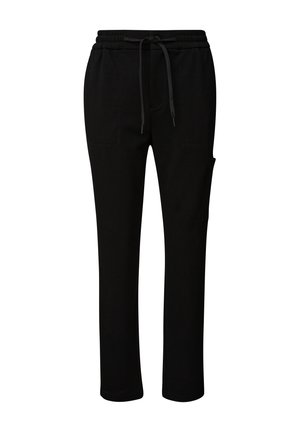 Schwarze Sweatpants aus weichem Stoff, ausgestattet mit einem elastischen Bund mit Kordelzug, Seitentaschen und einem schmalen Schnitt.