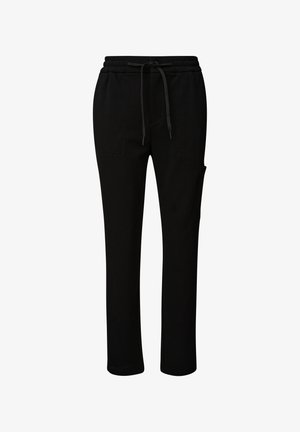 Schwarze Sweatpants aus weichem Stoff, ausgestattet mit einem elastischen Bund mit Kordelzug, Seitentaschen und einem schmalen Schnitt.