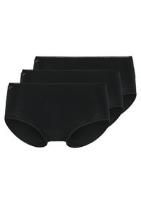Black cotton brief underwear set, featuring a smooth texture, mid-rise design, and a simple elastic waistband. Three pairs included.