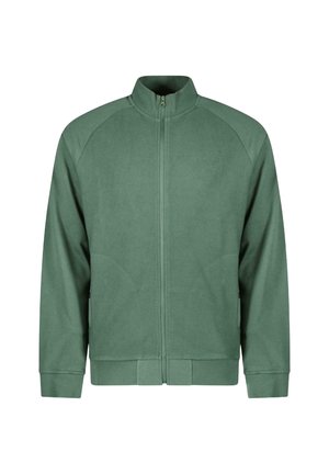 Groene zip-up jack van zacht stof, met een hoge kraag, raglanmouwen, ribgebreide manchetten en een rechte zoom.