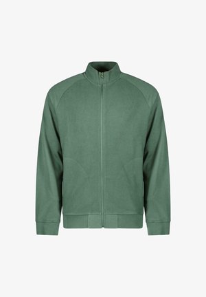 Groene zip-up jack van zacht stof, met een hoge kraag, raglanmouwen, ribgebreide manchetten en een rechte zoom.