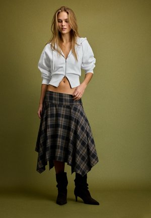 Stradivarius, CHECKED MIDI SKIRT WITH POINTED HEM - Jupe trapèze - dark grey
