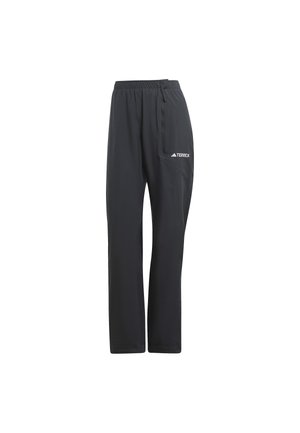Black athletic pants with an elastic waistband, tapered leg fit, and side pocket. Features a white TERREX logo on the left thigh.