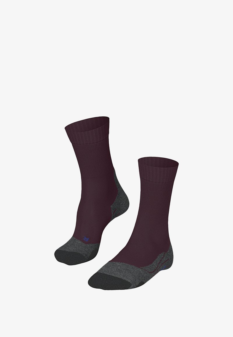 Chaussettes en crew bordeaux avec semelles grises rembourrées, poignets côtelés et talon renforcé. Matériau léger et respirant pour un confort optimal.