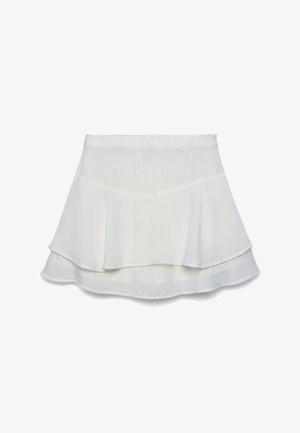 White layered mini skirt with a soft, flowy fabric and a fitted waistband.