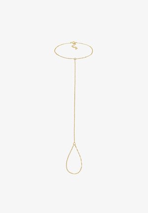 Zlatý reťazový náhrdelník s kruhovým uzáverom, s dlhým visiacim dizajnom a slzičkovým akcentom na konci.