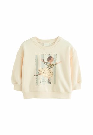 Kremowa bluza dziecięca z ilustracją baletnicy i tekstem "little dancer" z przodu.