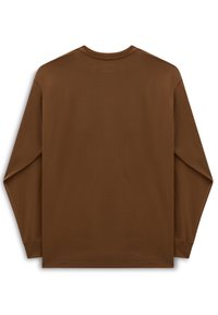 Brune langarm t-shirt met een ronde hals, gemaakt van katoen. Gladde textuur, eenvoudig ontwerp, geen zichtbare patronen of accenten.