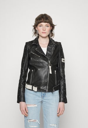 Lederjacke - black/offwhite