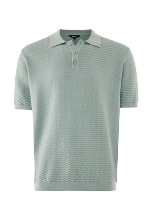 Hellgrünes Polohemd mit kurzen Ärmeln, Wellenstruktur, drei Knöpfen sowie gerippten Bündchen und Saum.