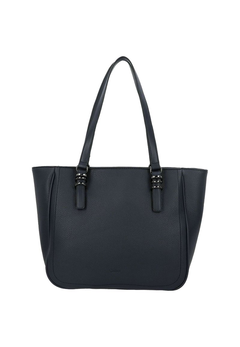 Schwarze, strukturierte Leder-Tote mit doppelten Griffen, ausgestattet mit Hardware-Details in Silber und einem glatten, strukturierten Design.
