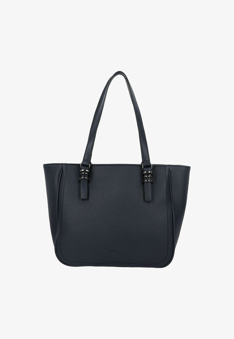 Schwarze, strukturierte Leder-Tote mit doppelten Griffen, ausgestattet mit Hardware-Details in Silber und einem glatten, strukturierten Design.