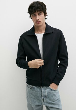 Massimo Dutti, 100% COTTON ZIP-UP KNIT CARDIGAN - Cardigan - dark blue