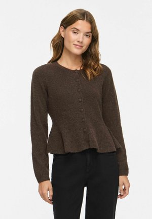 VILA, KNITTED CARDIGAN VILUNA PEPLUM - Жилетка - coffee bean