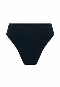 Culotte taille haute en coton mélangé noir avec une ceinture élastique douce et une texture lisse. Conçue pour le confort avec un minimum de coutures.