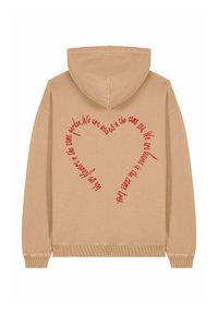 Felpa marrone con cappuccio caratterizzata da un grande contorno a forma di cuore rosso con del testo all'interno, realizzata in un morbido tessuto con una vestibilità standard e polsini.