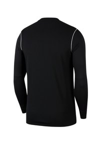 Zwart sportshirt met lange mouwen en een ronde halslijn, voorzien van witte accenten op de schouders. Zachte, gladde stof met een getailleerd ontwerp.