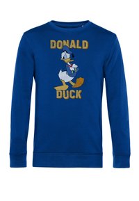 Blue long-sleeve sweatshirt made of cotton, featuring a graphic of Donald Duck with text "DONALD DUCK" in yellow above the design.