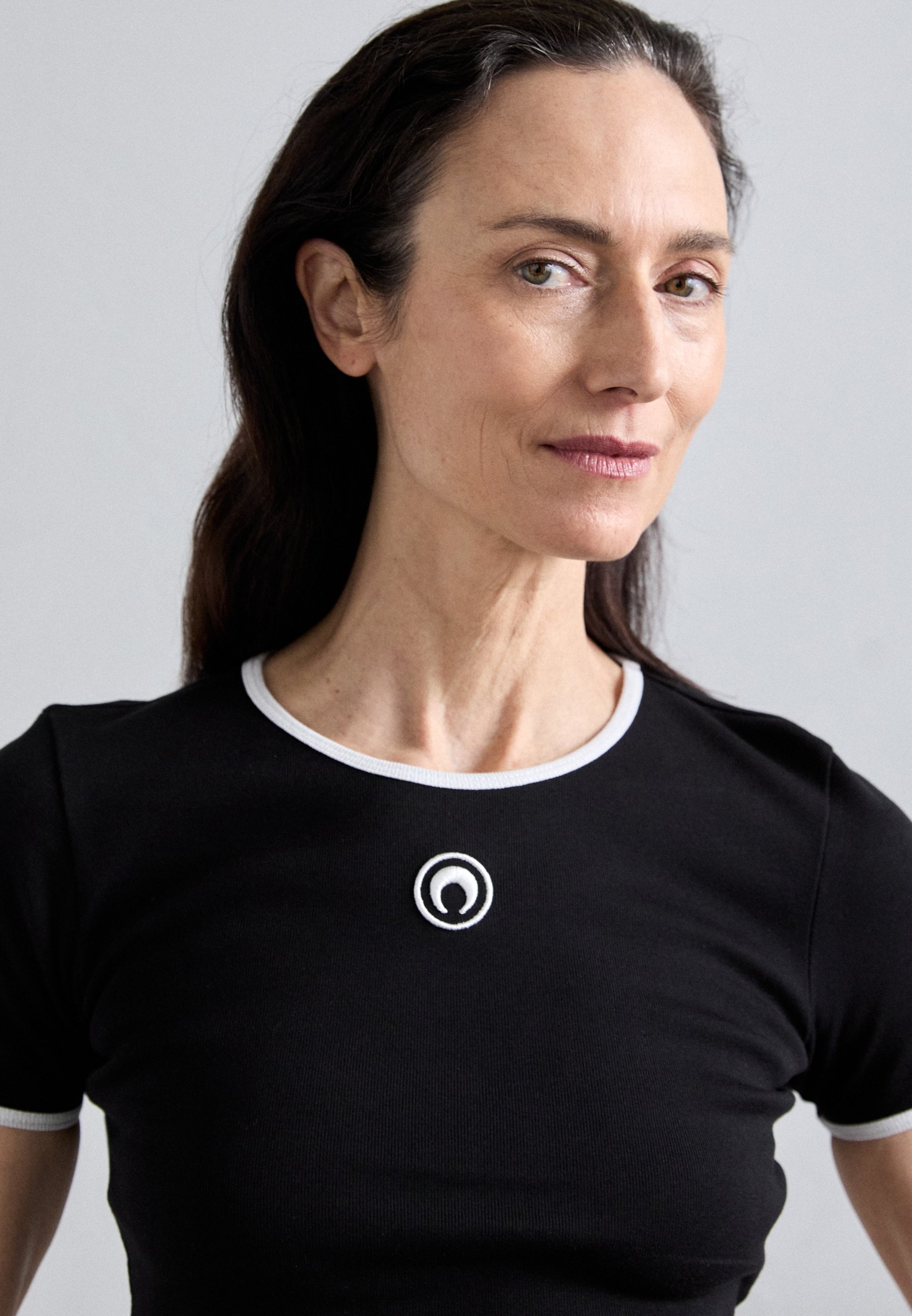 MARINE SERRE MOON LOGO CROPPED - Basic T-shirt - black/light grey