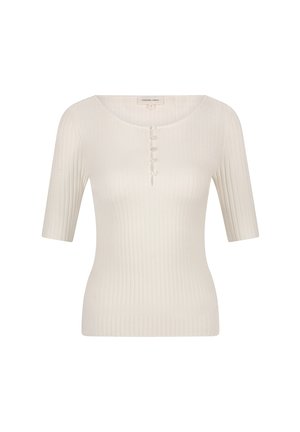 Rippendes, kurzärmliges Oberteil in Off-White. Mit einem runden Halsausschnitt und fünf transparenten Knöpfen an der Vorderseite. Weicher, texturierter Stoff.