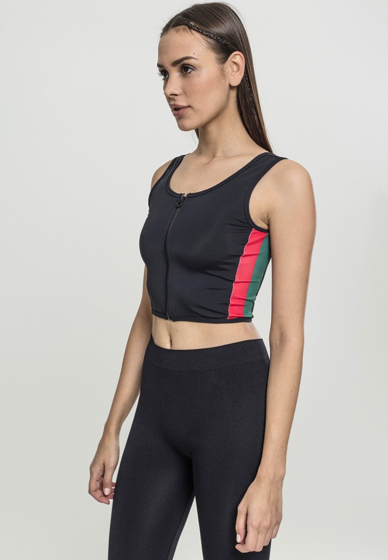 Urban Classics - LADIES SIDE STRIPE CROPPED ZIP  - Débardeur - black/firered/green, Agrandir