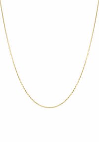 Gouden metalen ketting met een fijn, rond schakeldesign. Gladde textuur en een uniforme kleur; geen decoratieve elementen of patronen.