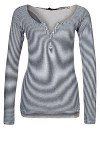 Gestreepte langesleeve shirt in marineblauw en wit, met een V-hals, drie knopen bij de kraag en een soepel, lichtgewicht stof.
