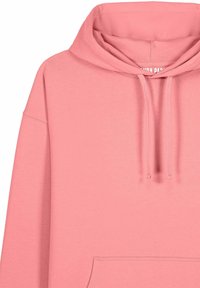 Felpa con cappuccio rosa chiaro, dotata di tasca a canguro frontale, coulisse e superficie liscia; presenta una vestibilità comoda e dettagli di cucitura.