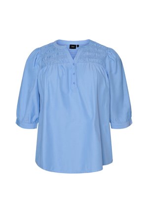 Zizzi, BLUSE MIT SMOCK UND 3/4-ÄRMELN - Blouse - blau