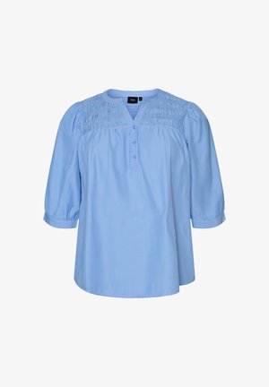Zizzi, BLUSE MIT SMOCK UND 3/4-ÄRMELN - Camicetta - blau