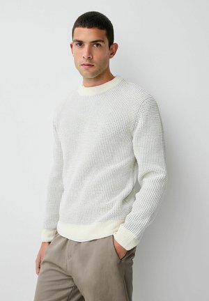 REGULAR FIT - WAFFLE TEXTURED CREW - Strickpullover - ecru white
