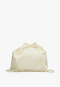 Off-white torba do przechowywania z ściągaczem, z długimi paskami i logo "estro" na dole, na jednolitym białym tle.