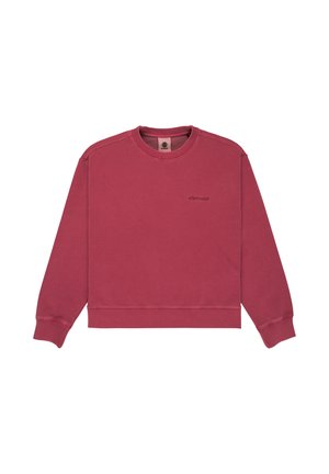 Vinrød crewneck-sweatshirt med lange ærmer og et lille "element"-logo trykt på venstre bryst.