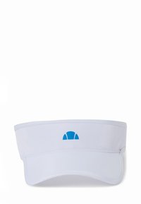 Visera blanca con visera curvada, que presenta un logo azul en la parte frontal. Hecha de un tejido ligero, diseñada para uso al aire libre.