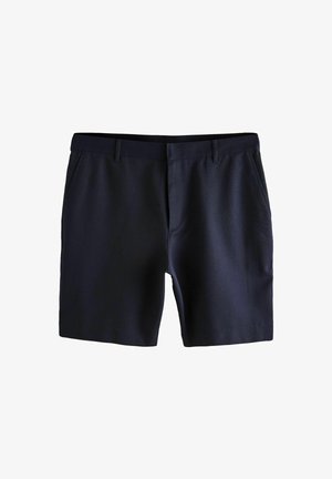 Marinblå shorts tillverkade av ett smidigt, lätt material. Funktioner inkluderar en platt framdel, sidofickor och en skräddarsydd passform med en subtil lyster.
