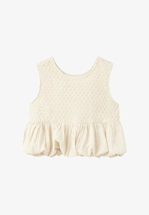 Haut sans manches couleur crème pour fille avec haut en maille texturée et bas en tissu froncé et bouffant.