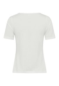 Witte t-shirt met korte mouwen, ronde halslijn, zacht katoen materiaal, rechte snit, minimalistisch ontwerp zonder zichtbare patronen of versieringen.
