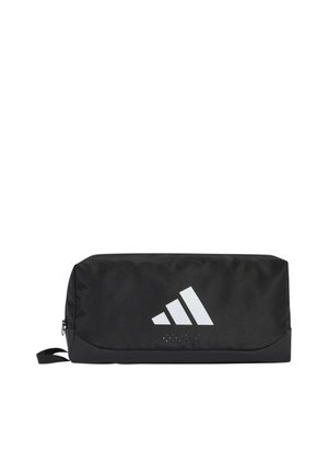Neceser rectangular negro de Adidas con un logo blanco de Adidas y una pestaña de cremallera lateral.