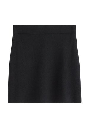 Sort mini nederdel med en glat tekstur, elastisk talje og enkelt design. Ingen mønstre eller hardwaredetaljer synlige.