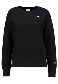 Felpa nera in cotone, con scollo rotondo e polsini a coste. Presenta un piccolo logo sul petto e sulla manica sinistra.