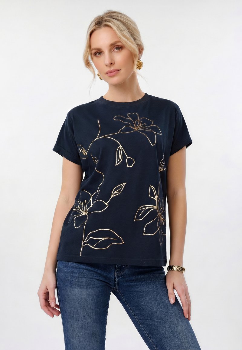 Anna Field GOLD FOIL - Μπλουζάκι με στάμπα - navy