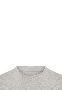 Graues Baumwollt-Shirt mit runder Halslinie, kurzen Ärmeln und einer glatten Textur. Einfaches Design ohne Muster oder Grafiken.