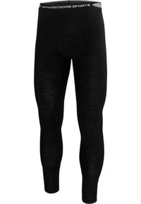 Schwarze Thermoleggings mit taillierter Passform, hergestellt aus weichem Material. Sie verfügen über einen elastischen Bund mit dem Branding "normani OUTDOOR SPORTS".