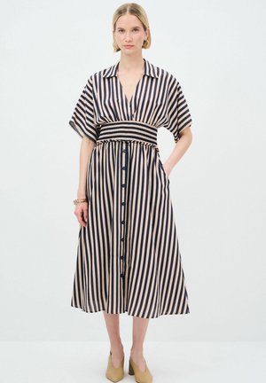 WITH GIMPED DETAIL - Shirt dress - striped navy blue