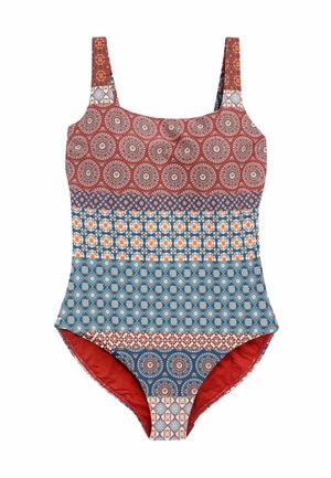 TUMMY CONTROL DD+ SQUARE NECK REGULAR FIT - Badeanzug - red blue woodblock