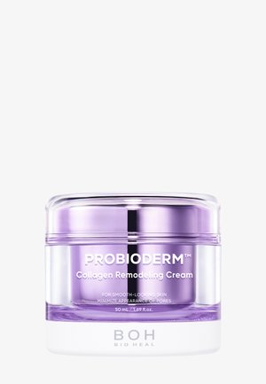 Pot violet et transparent de crème remodelante au collagène Probioderm pour une peau lisse, minimisant l'apparence des pores, 50 ml par BOH Bio Heal.