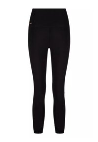 Zwarte leggings van een zachte, elastische stof, met hoge taille en een minimalistisch ontwerp. Geen opvallende patronen of hardwaredetails.