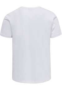 Hvid bomulds T-shirt med rund hals og korte ærmer. Bagsiden er ensfarvet med en lige kant, uden synlige logoer eller mønstre.